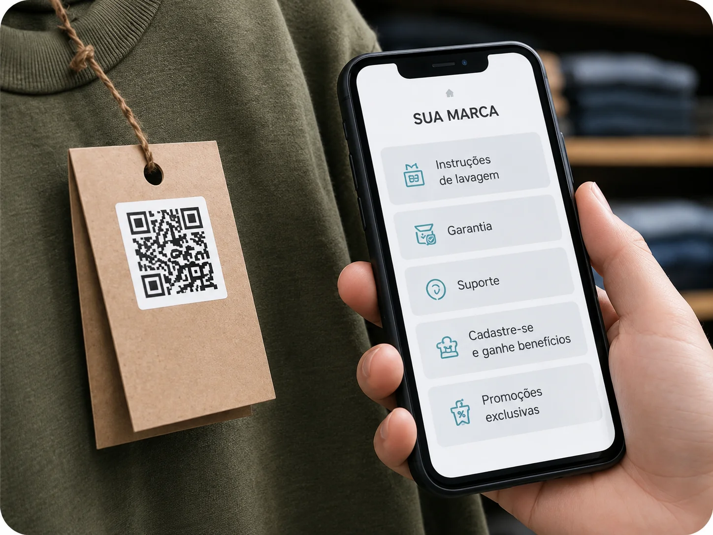 Produto com etiqueta QR Code